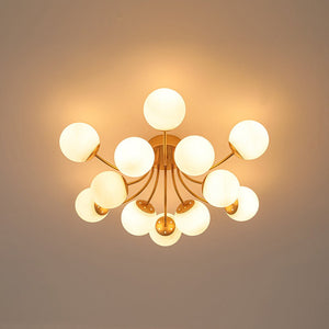LightFixturesUSA - Bloom Tiered Frosted Glass Globe Bubble Semi Flush Chandelier - Chandelier - Brass - 
