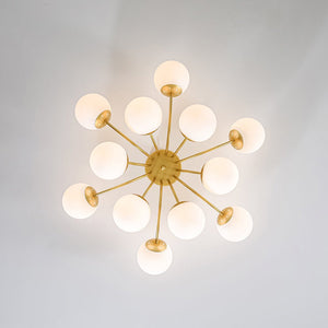 LightFixturesUSA - Bloom Tiered Frosted Glass Globe Bubble Semi Flush Chandelier - Chandelier - Brass - 