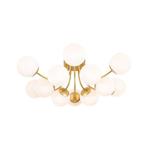 LightFixturesUSA - Bloom Tiered Frosted Glass Globe Bubble Semi Flush Chandelier - Chandelier - Brass - 