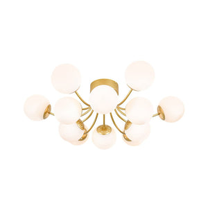 LightFixturesUSA - Bloom Tiered Frosted Glass Globe Bubble Semi Flush Chandelier - Chandelier - Brass - 