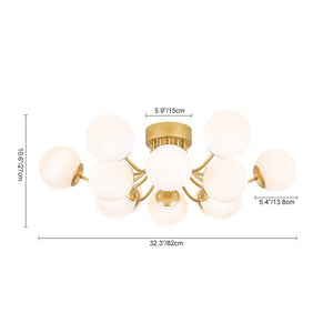 LightFixturesUSA - Bloom Tiered Frosted Glass Globe Bubble Semi Flush Chandelier - Chandelier - Brass - 