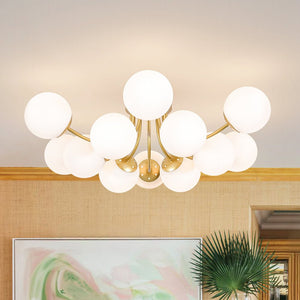 LightFixturesUSA - Bloom Tiered Frosted Glass Globe Bubble Semi Flush Chandelier - Chandelier - Brass - 