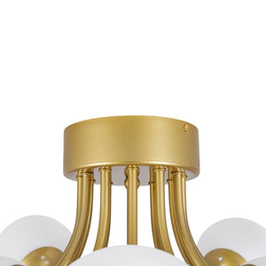 LightFixturesUSA - Bloom Tiered Frosted Glass Globe Bubble Semi Flush Chandelier - Chandelier - Brass - 