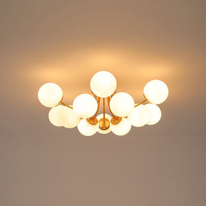 LightFixturesUSA - Bloom Tiered Frosted Glass Globe Bubble Semi Flush Chandelier - Chandelier - Brass - 