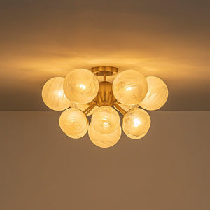 LightFixturesUSA - Bloom Tiered Opal Swirl Glass Bubble Semi Flush Chandelier - Chandelier - Brass (Pre - Order & 2 - 4 Weeks) - 