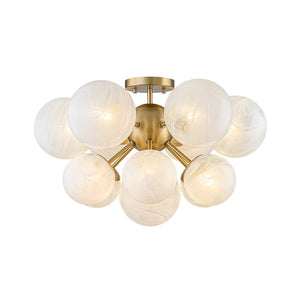 LightFixturesUSA - Bloom Tiered Opal Swirl Glass Bubble Semi Flush Chandelier - Chandelier - Brass (Pre - Order & 2 - 4 Weeks) - 