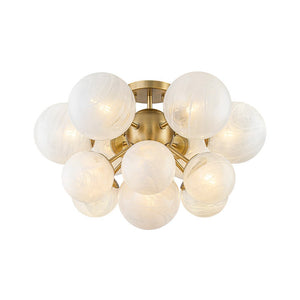 LightFixturesUSA - Bloom Tiered Opal Swirl Glass Bubble Semi Flush Chandelier - Chandelier - Brass (Pre - Order & 2 - 4 Weeks) - 