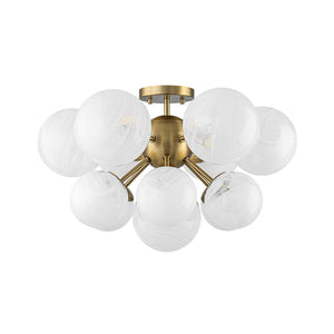 LightFixturesUSA - Bloom Tiered Opal Swirl Glass Bubble Semi Flush Chandelier - Chandelier - Brass (Pre - Order & 2 - 4 Weeks) - 