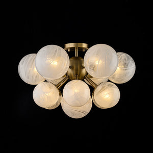LightFixturesUSA - Bloom Tiered Opal Swirl Glass Bubble Semi Flush Chandelier - Chandelier - Brass (Pre - Order & 2 - 4 Weeks) - 