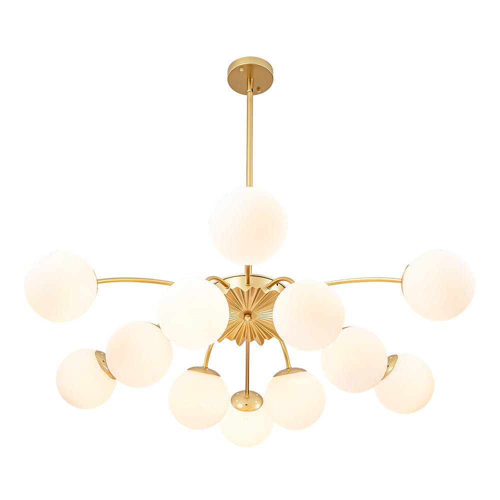 Brass 12-Light Opal Glass Bubble Semi Flush Chandelier | LightFixturesUSA