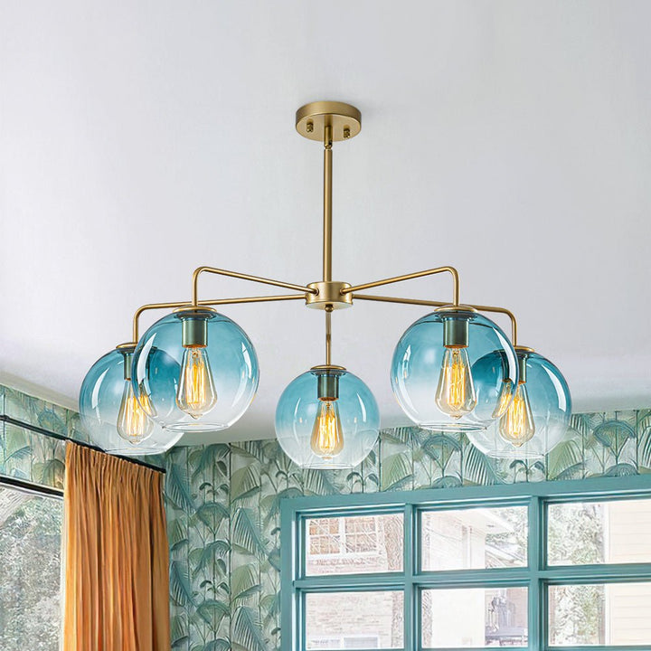 LightFixturesUSA - Blue Glass Globe Bubble Sputnik 5 - light Round Chandelier - Chandelier - Blue Bubble - 