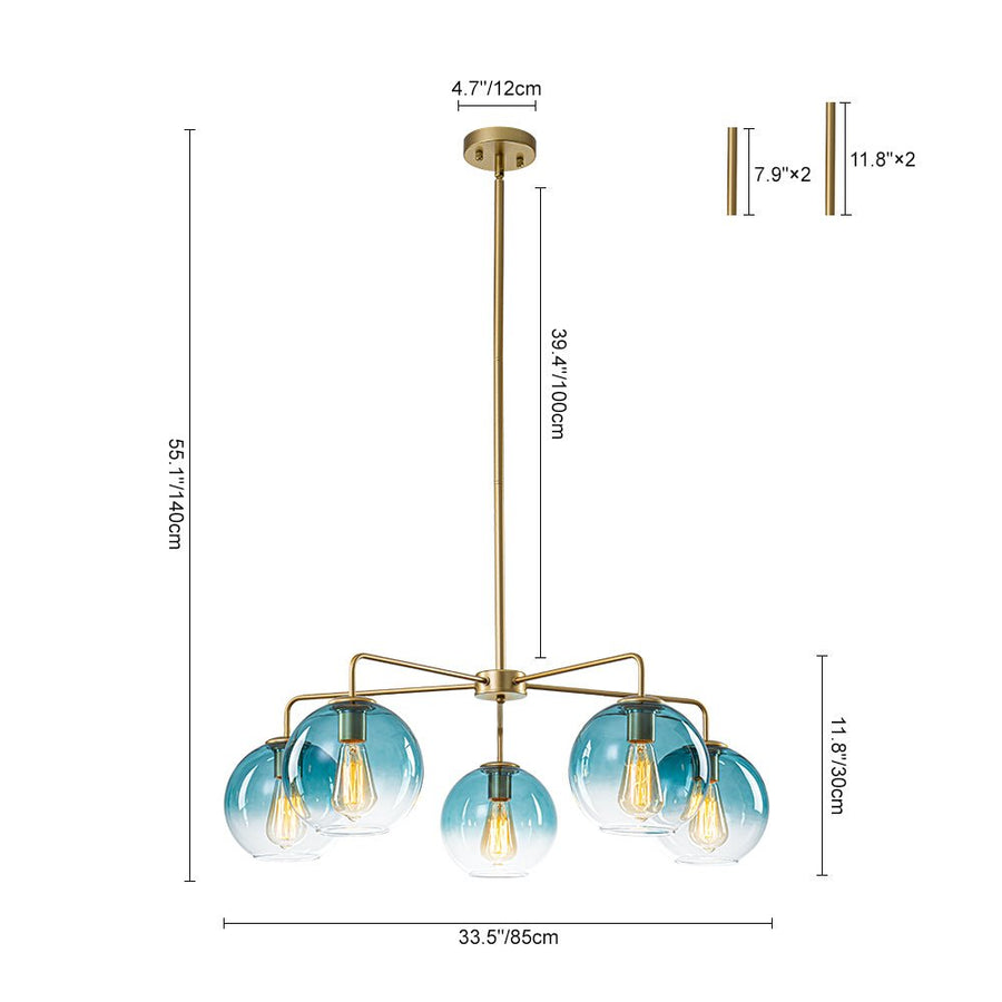 LightFixturesUSA - Blue Glass Globe Bubble Sputnik 5 - light Round Chandelier - Chandelier - Blue Bubble - 