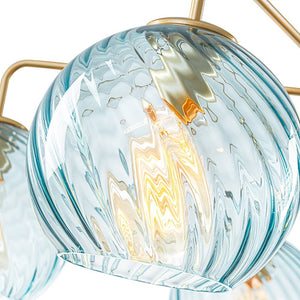 LightFixturesUSA - Blue Ribbed Glass Globe 5 - light Round Sputnik Chandelier - Chandelier - Blue Bubble - 