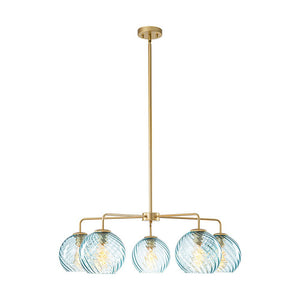LightFixturesUSA - Blue Ribbed Glass Globe 5 - light Round Sputnik Chandelier - Chandelier - Blue Bubble - 