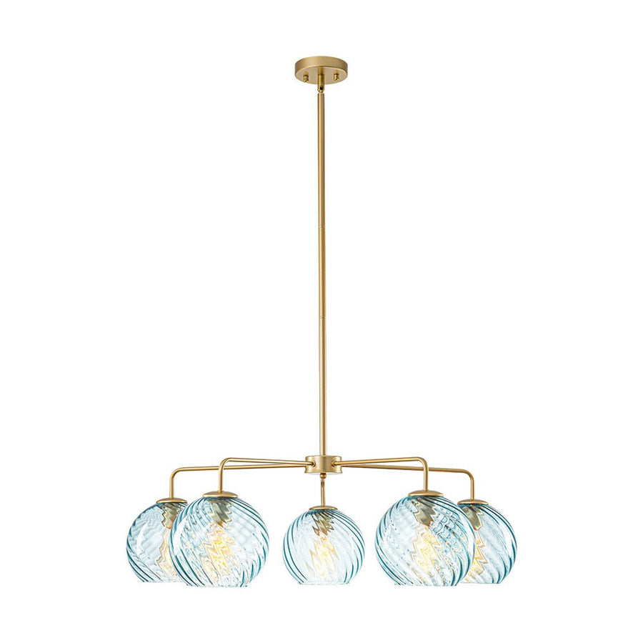 LightFixturesUSA - Blue Ribbed Glass Globe 5 - light Round Sputnik Chandelier - Chandelier - Blue Bubble - 