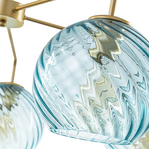 LightFixturesUSA - Blue Ribbed Glass Globe 5 - light Round Sputnik Chandelier - Chandelier - Blue Bubble - 