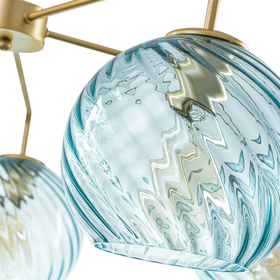 LightFixturesUSA - Blue Ribbed Glass Globe 5 - light Round Sputnik Chandelier - Chandelier - Blue Bubble - 