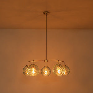 LightFixturesUSA - Blue Ribbed Glass Globe 5 - light Round Sputnik Chandelier - Chandelier - Blue Bubble - 