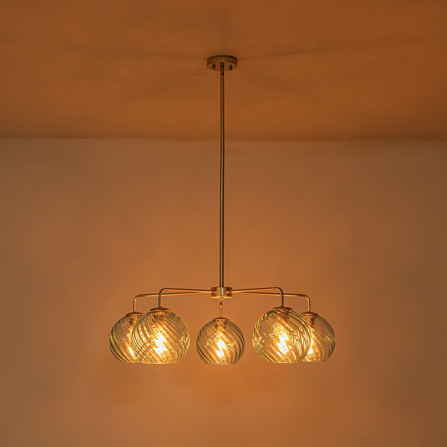 LightFixturesUSA - Blue Ribbed Glass Globe 5 - light Round Sputnik Chandelier - Chandelier - Blue Bubble - 