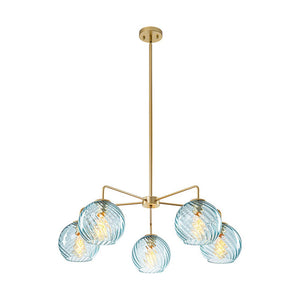 LightFixturesUSA - Blue Ribbed Glass Globe 5 - light Round Sputnik Chandelier - Chandelier - Blue Bubble - 