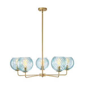 LightFixturesUSA - Blue Ribbed Glass Globe 5 - light Round Sputnik Chandelier - Chandelier - Blue Bubble - 