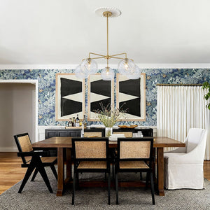 LightFixturesUSA - Blue Ribbed Glass Globe 5 - light Round Sputnik Chandelier - Chandelier - Clear Bubble - 