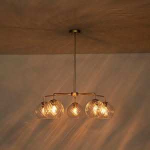 LightFixturesUSA - Blue Ribbed Glass Globe 5 - light Round Sputnik Chandelier - Chandelier - Clear Bubble - 