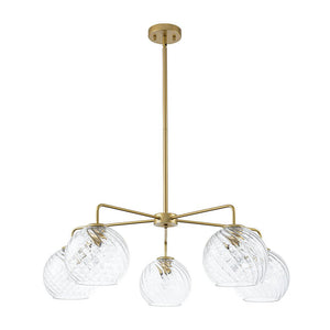 LightFixturesUSA - Blue Ribbed Glass Globe 5 - light Round Sputnik Chandelier - Chandelier - Clear Bubble - 