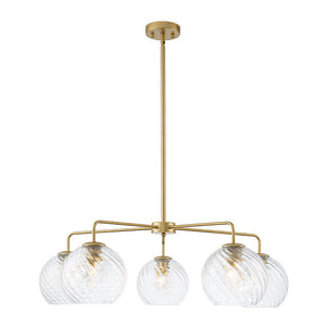 LightFixturesUSA - Blue Ribbed Glass Globe 5 - light Round Sputnik Chandelier - Chandelier - Clear Bubble - 