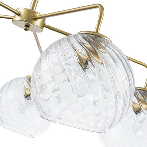 LightFixturesUSA - Blue Ribbed Glass Globe 5 - light Round Sputnik Chandelier - Chandelier - Clear Bubble - 