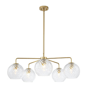 LightFixturesUSA - Blue Ribbed Glass Globe 5 - light Round Sputnik Chandelier - Chandelier - Clear Bubble - 