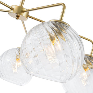 LightFixturesUSA - Blue Ribbed Glass Globe 5 - light Round Sputnik Chandelier - Chandelier - Clear Bubble - 