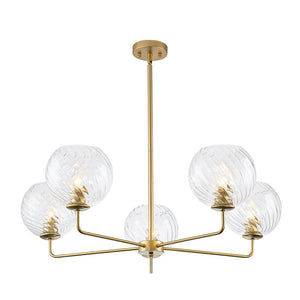 LightFixturesUSA - Blue Ribbed Glass Globe 5 - light Round Sputnik Chandelier - Chandelier - Clear Bubble - 