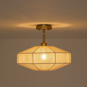 LightFixturesUSA-Bohemian Brown Woven Hemp Rope Cage Ceiling Light-Ceiling Light-Beige Thread-