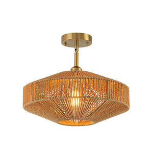 LightFixturesUSA - Bohemian Brown Woven Hemp Rope Cage Ceiling Light - Ceiling Light - Brown Rope - 