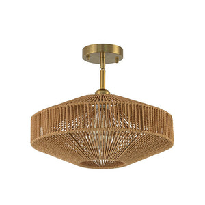 LightFixturesUSA - Bohemian Brown Woven Hemp Rope Cage Ceiling Light - Ceiling Light - Brown Rope - 