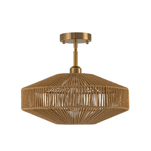 LightFixturesUSA - Bohemian Brown Woven Hemp Rope Cage Ceiling Light - Ceiling Light - Brown Rope - 