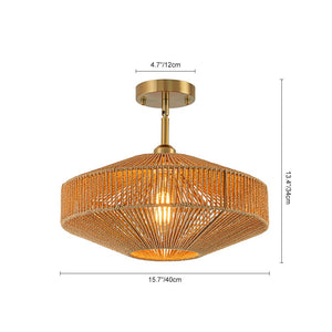 LightFixturesUSA - Bohemian Brown Woven Hemp Rope Cage Ceiling Light - Ceiling Light - Brown Rope - 