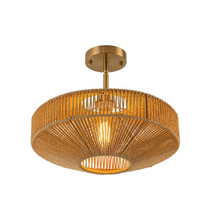 LightFixturesUSA - Bohemian Brown Woven Hemp Rope Cage Ceiling Light - Ceiling Light - Brown Rope - 