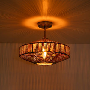 LightFixturesUSA - Bohemian Brown Woven Hemp Rope Cage Ceiling Light - Ceiling Light - Brown Rope - 
