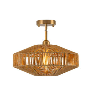 LightFixturesUSA - Bohemian Brown Woven Hemp Rope Cage Ceiling Light - Ceiling Light - Brown Rope - 