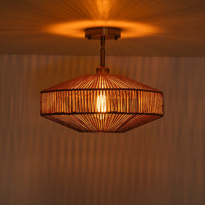 LightFixturesUSA - Bohemian Brown Woven Hemp Rope Cage Ceiling Light - Ceiling Light - Brown Rope - 