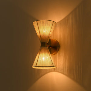 LightFixturesUSA-Boho 2-Light Beige Woven Thread Hourglass Vanity Wall Sconce-Wall Sconce-2 Packs-
