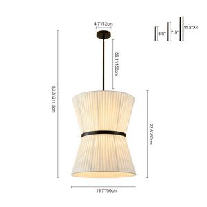 LightFixturesUSA - Boho 2 - Tier White Fabric Tapered Drum Pendant Light - Chandelier - Black Finish + White Shade - 
