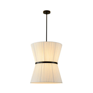 LightFixturesUSA - Boho 2 - Tier White Fabric Tapered Drum Pendant Light - Chandelier - Black Finish + White Shade - 