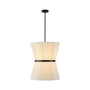 LightFixturesUSA - Boho 2 - Tier White Fabric Tapered Drum Pendant Light - Chandelier - Black Finish + White Shade - 