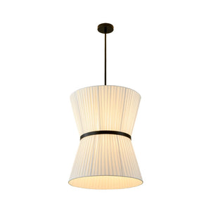 LightFixturesUSA - Boho 2 - Tier White Fabric Tapered Drum Pendant Light - Chandelier - Black Finish + White Shade - 