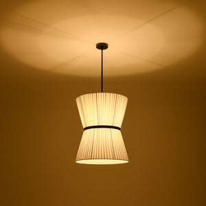 LightFixturesUSA - Boho 2 - Tier White Fabric Tapered Drum Pendant Light - Chandelier - Black Finish + White Shade - 