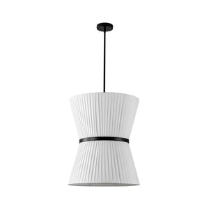 LightFixturesUSA - Boho 2 - Tier White Fabric Tapered Drum Pendant Light - Chandelier - Black Finish + White Shade - 