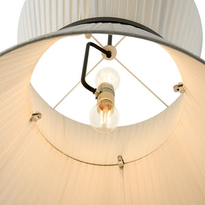 LightFixturesUSA - Boho 2 - Tier White Fabric Tapered Drum Pendant Light - Chandelier - Black Finish + White Shade - 